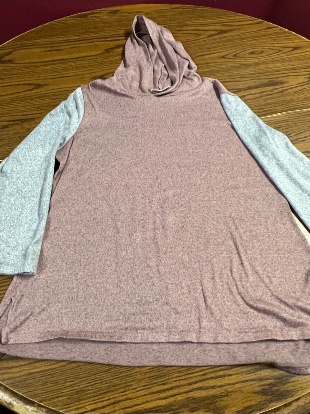 Bobbie Brooks Dusty Rose Hooded Tunic with Light Gray Sleeves